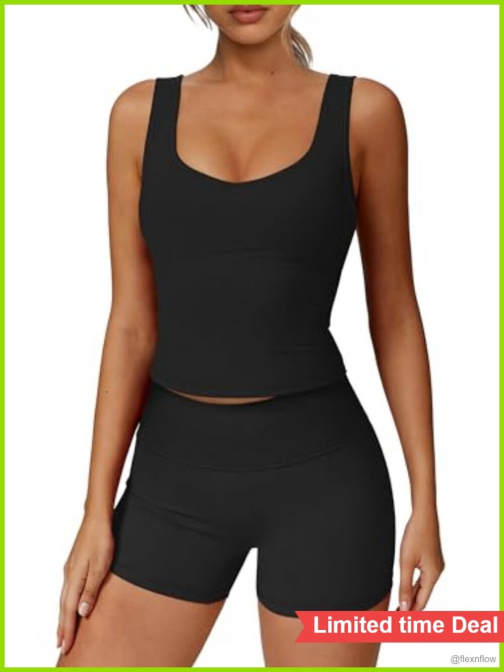 Two Piece Matching Short Set Athletic Lounge Wear Crop Tank High Waist